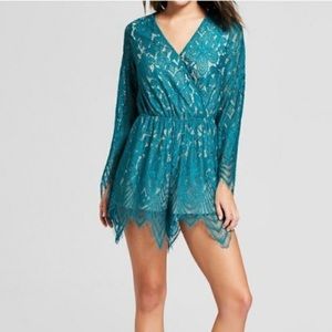xhilaration teal lace romper XL